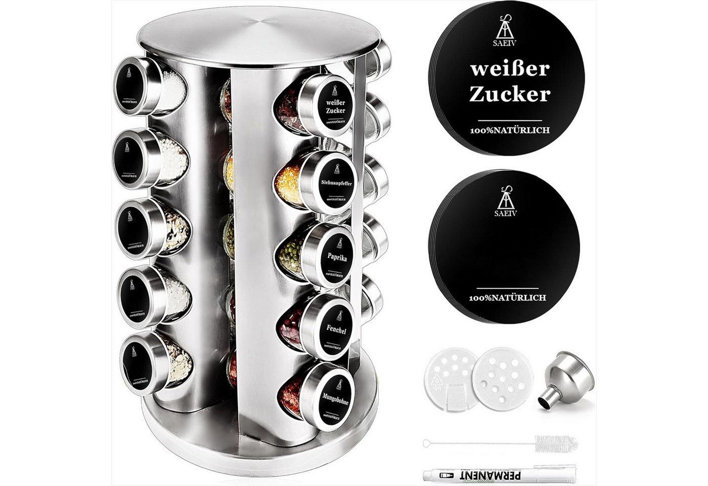 KingLux Gewürzregal 360° Rotation Fünflagig Gewürzregal Stehend mit 20Stk.Gewürzgläser, 1-tlg. Bild 3