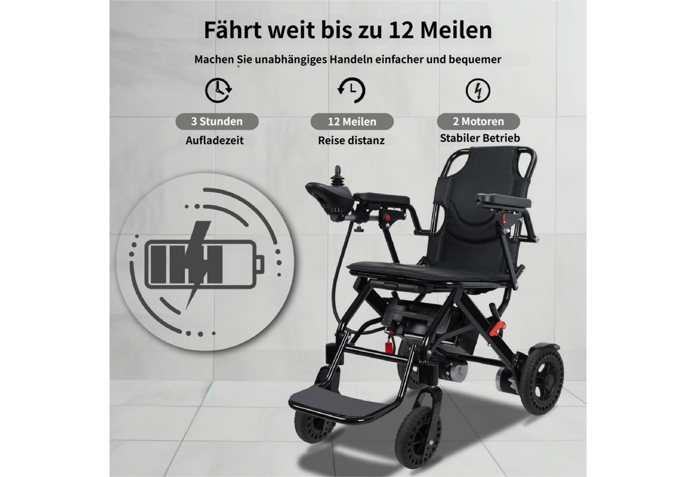 Rutaqian Elektrorollstuhl Elektrorollstuhl Rollstuhl Faltbar mit Joystick bis 110 kg, 2x250W, Ultraleicht Elektrisch Rollstuhl für Erwachsene und Senioren,19 km Bild 3
