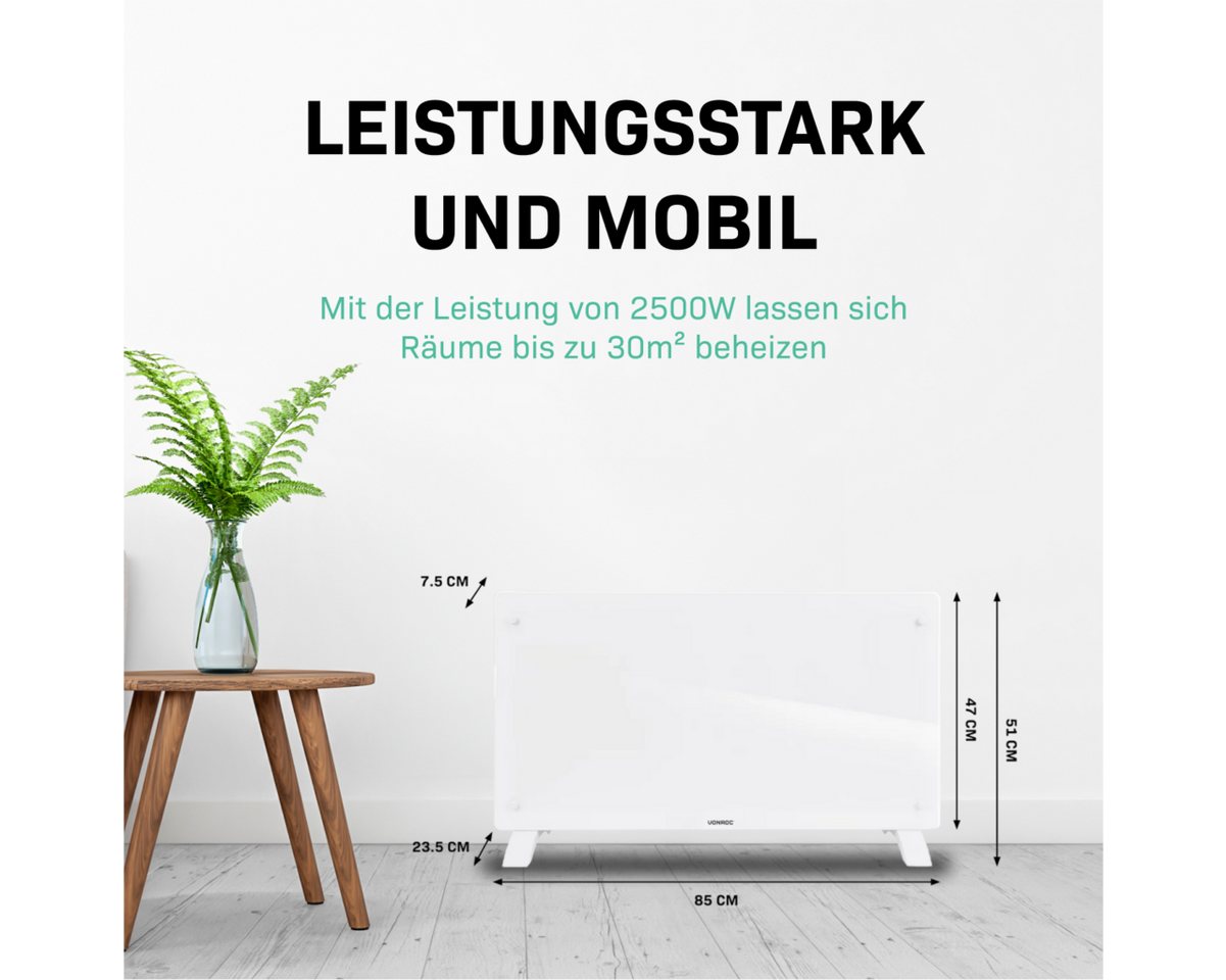 VONROC Heizkörper Elektroheizung in Varianten für 12 bis 30qm Räume, Elektrische Konvektorheizung 2 stufig - Manuelle/App Steuerung