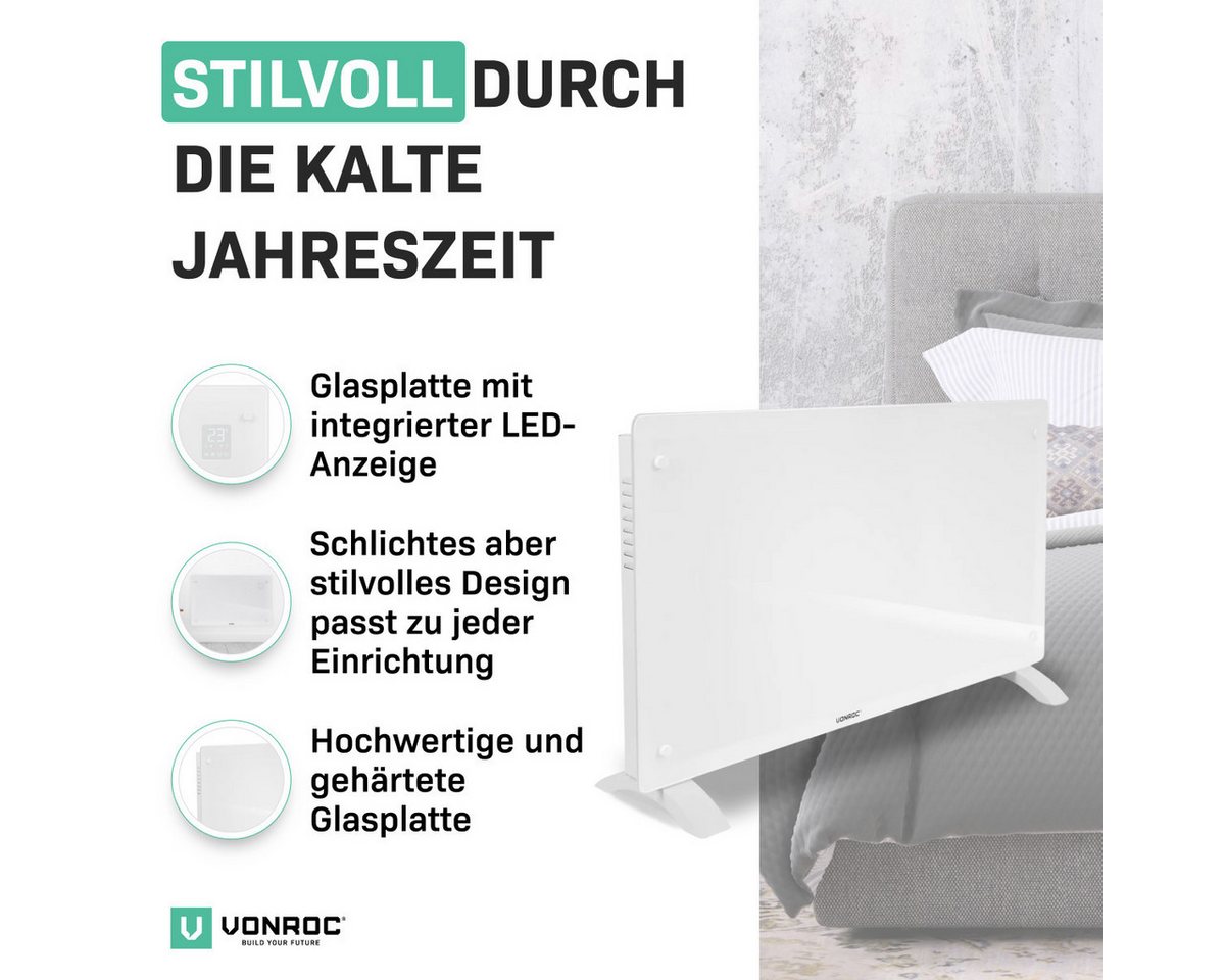 VONROC Heizkörper Elektroheizung in Varianten für 12 bis 30qm Räume, Elektrische Konvektorheizung 2 stufig - Manuelle/App Steuerung Bild 2