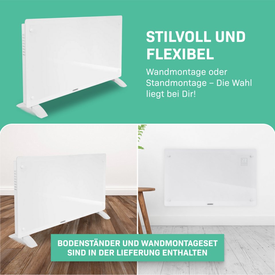 VONROC Heizkörper Elektroheizung in Varianten für 12 bis 30qm Räume, Elektrische Konvektorheizung 2 stufig - Manuelle/App Steuerung Bild 5
