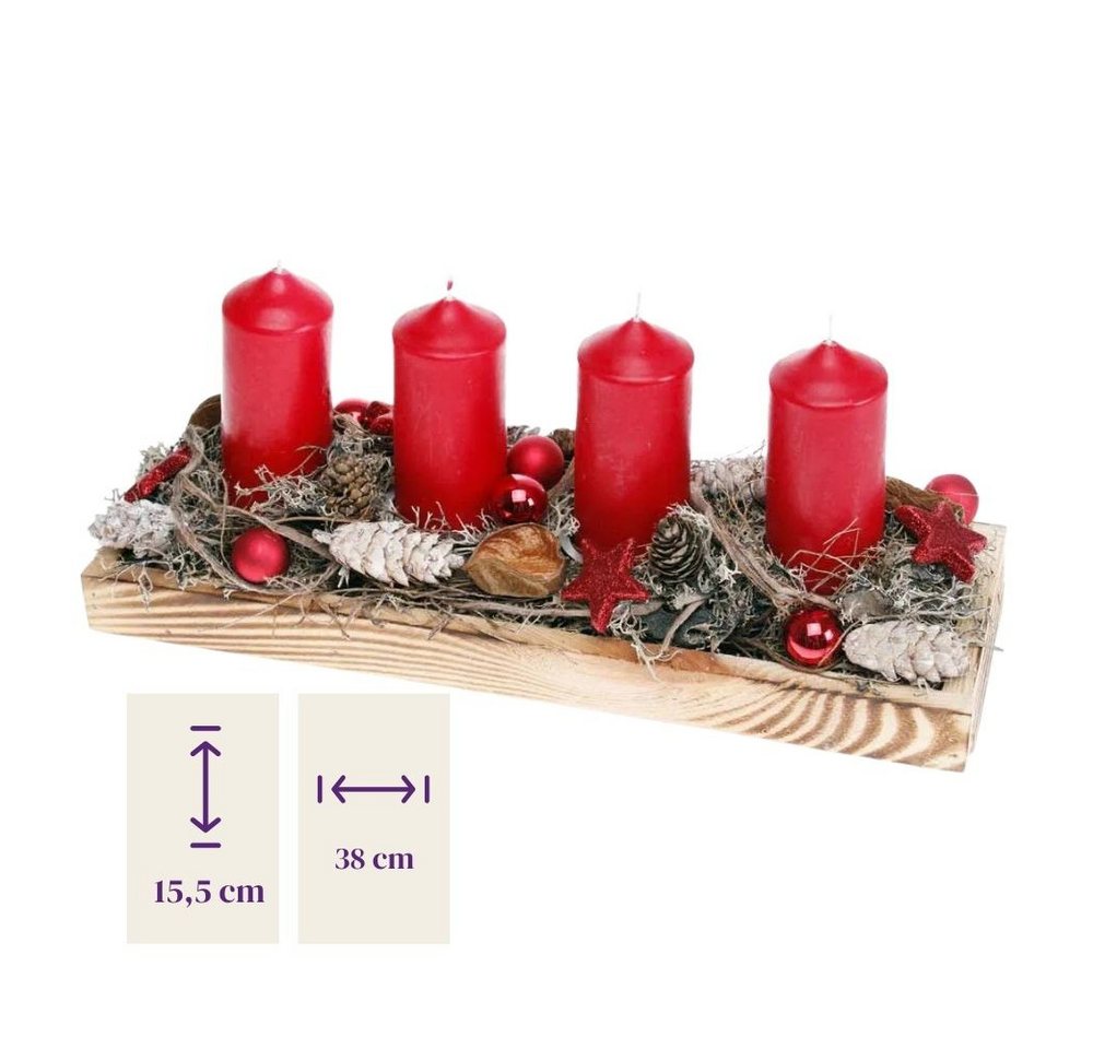 CreaFlor Home Adventskranz Adventsdeko, Handarbeit, Rot, Adventskranz, H: 15,5cm Bild 2