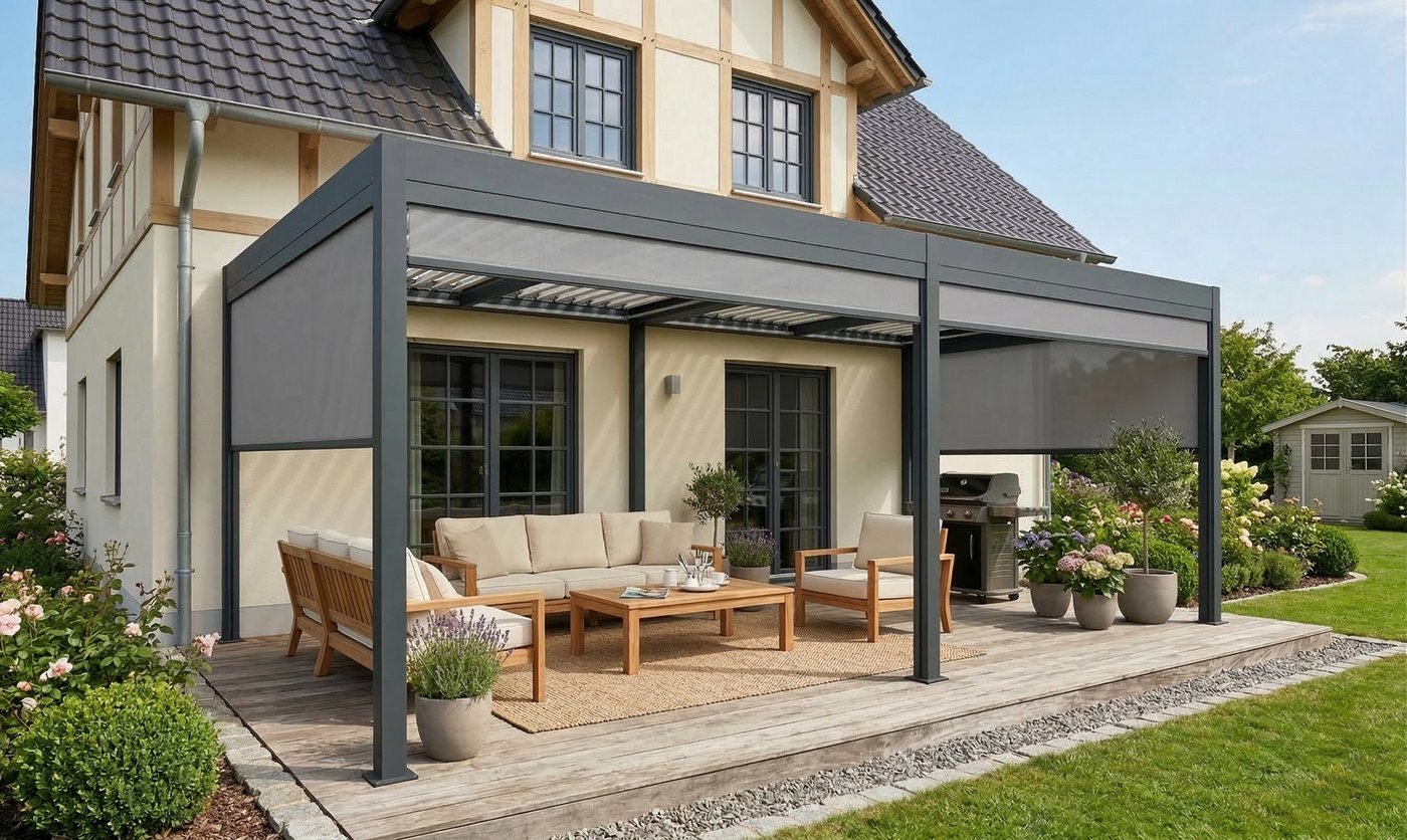 MCW Terrassendach Pergola Terrassenvordach Terrassenüberdachung 6x3m Lamellen Seitenwand Bild 4