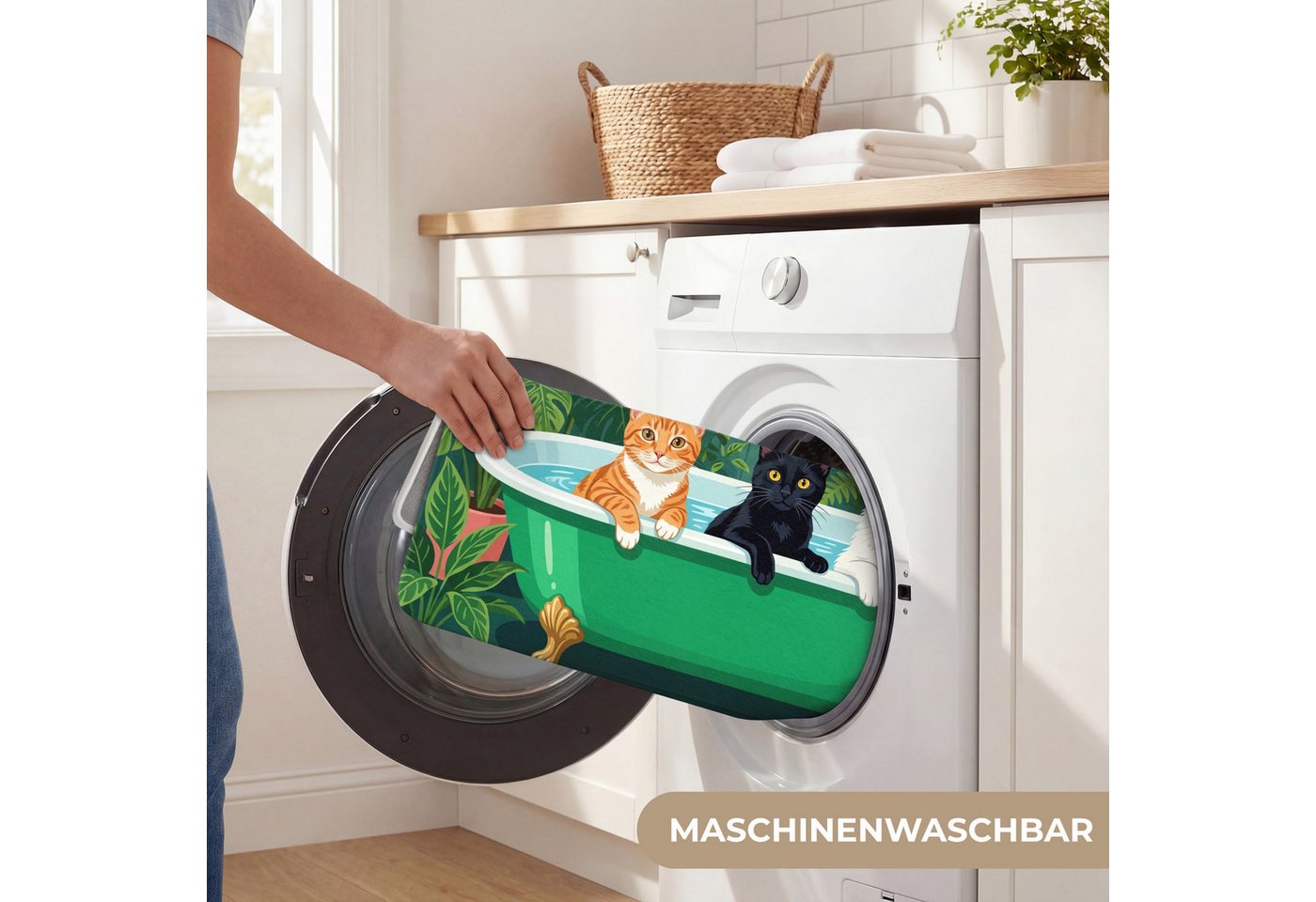 OnlyWow Badematte Badezimmer - Katzenparade - Farbenfroh, Höhe 10 mm, Polyester, Rechteckig, Badezimmerteppich, Badteppich, Rutschfest, Duschvorleger, Duschmatte Bild 2