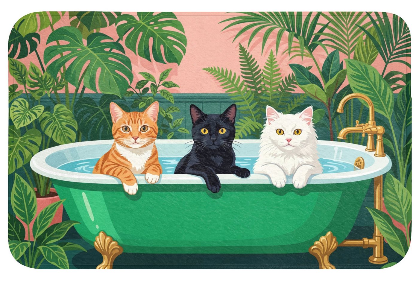 OnlyWow Badematte Badezimmer - Katzenparade - Farbenfroh, Höhe 10 mm, Polyester, Rechteckig, Badezimmerteppich, Badteppich, Rutschfest, Duschvorleger, Duschmatte Bild 5