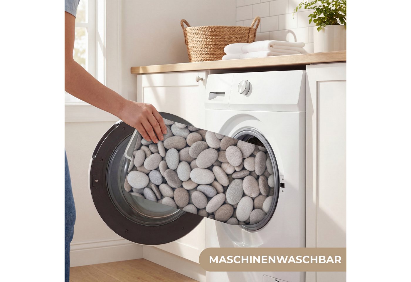 OnlyWow WC-Vorleger Kieselsteine - Steine - Grau, Höhe 10 mm, Polyester, Rechteckig, WC Teppich, Toilettenvorleger, Toilettenteppich, Badematte 40x60 cm Bild 4