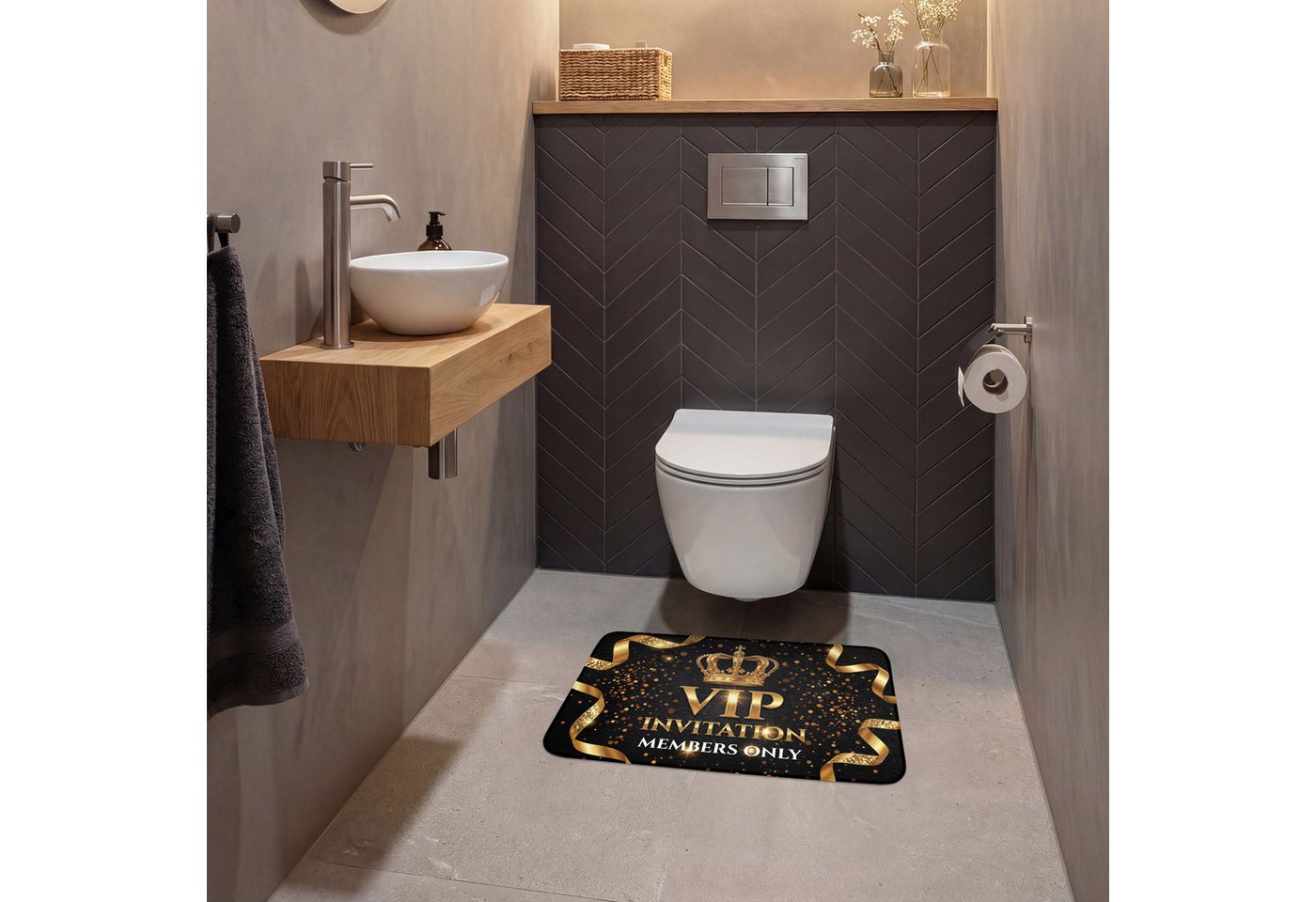 OnlyWow WC-Vorleger Einladung - VIP - Krone - Gold, Höhe 10 mm, Polyester, Rechteckig, WC Teppich, Toilettenvorleger, Toilettenteppich, Badematte 60x40 cm Bild 2