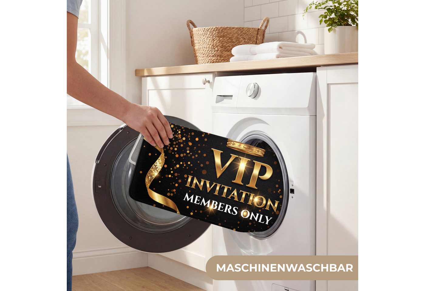 OnlyWow WC-Vorleger Einladung - VIP - Krone - Gold, Höhe 10 mm, Polyester, Rechteckig, WC Teppich, Toilettenvorleger, Toilettenteppich, Badematte 60x40 cm Bild 3