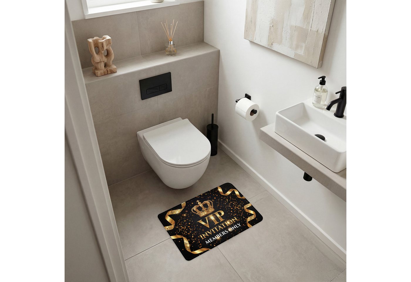 OnlyWow WC-Vorleger Einladung - VIP - Krone - Gold, Höhe 10 mm, Polyester, Rechteckig, WC Teppich, Toilettenvorleger, Toilettenteppich, Badematte 60x40 cm Bild 4