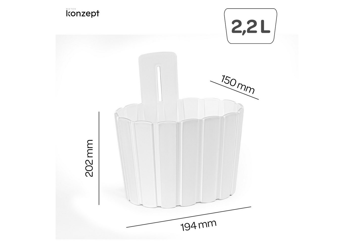 KONZEPT Blumentopf für die Wand aus robustem Kunststoff, Holzleisten-Optik, Indoor, Mit_Stiel, Outdoor, Robuster
