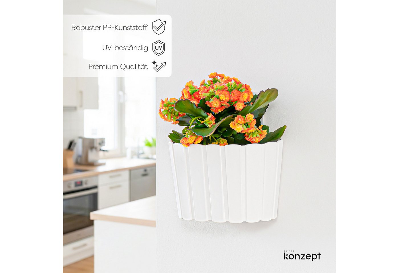 KONZEPT Blumentopf für die Wand aus robustem Kunststoff, Holzleisten-Optik, Indoor, Mit_Stiel, Outdoor, Robuster Bild 3