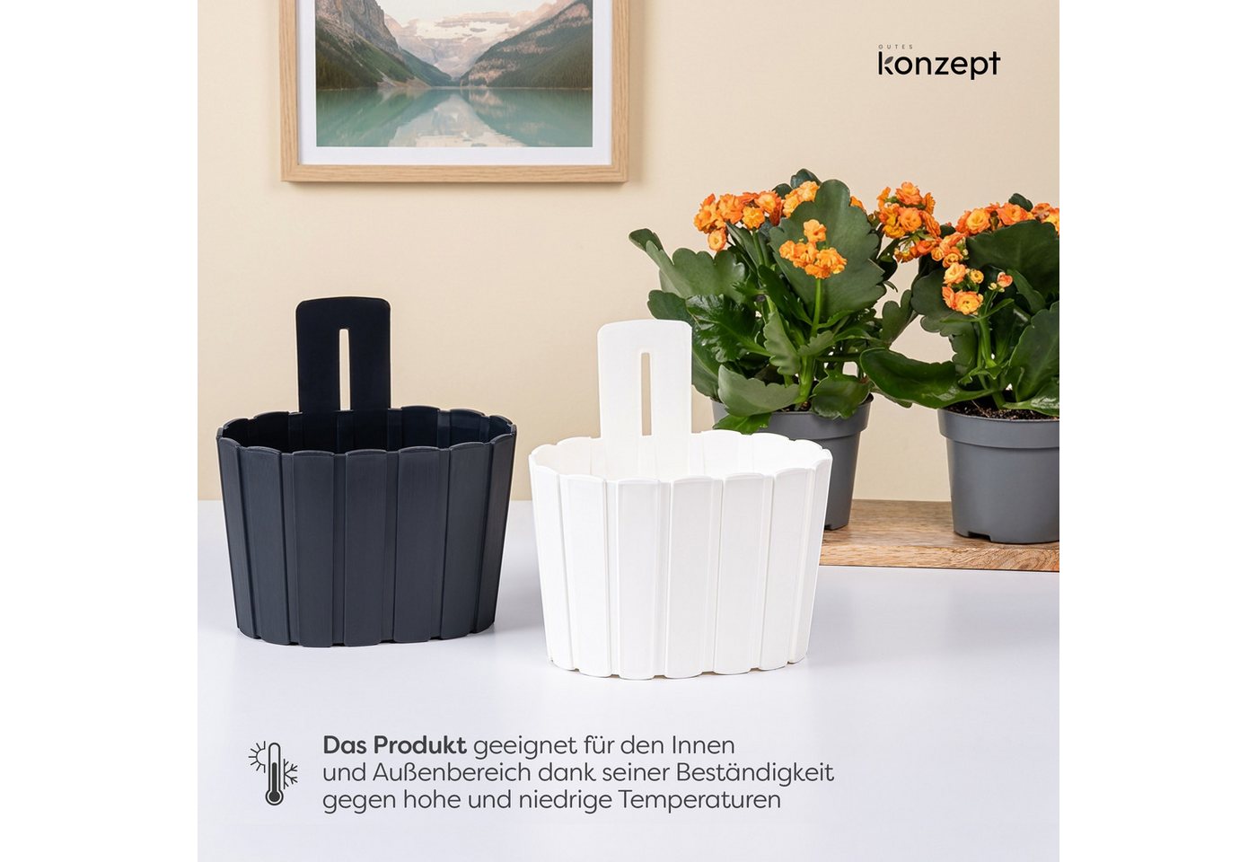 KONZEPT Blumentopf für die Wand aus robustem Kunststoff, Holzleisten-Optik, Indoor, Mit_Stiel, Outdoor, Robuster Bild 4