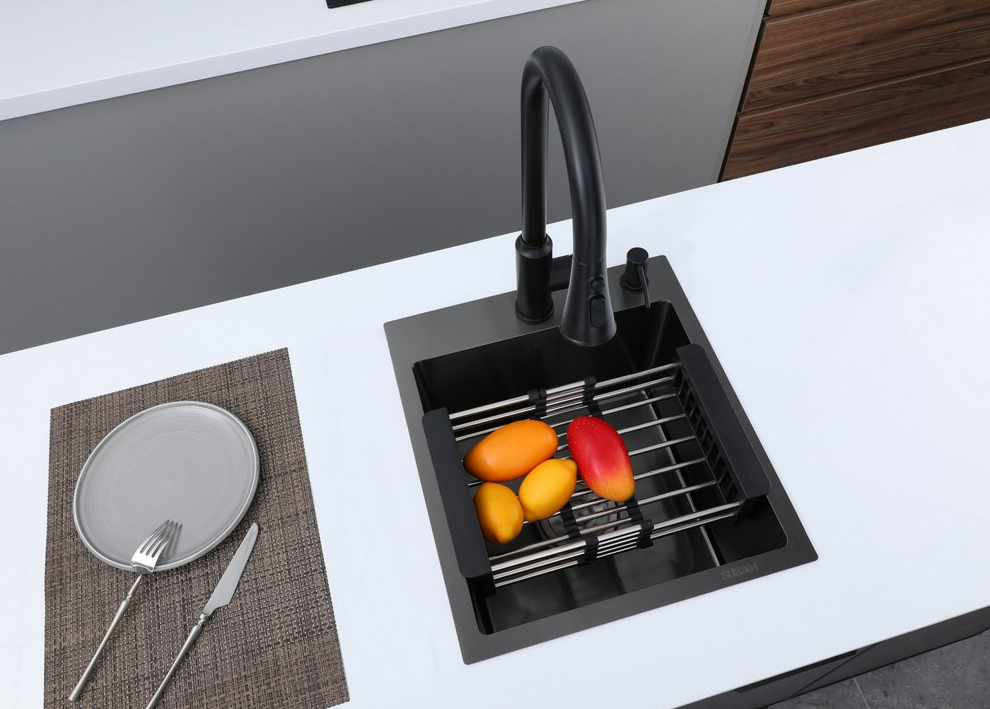 Faizee Home Edelstahlspüle Faizee Home Edelstahlspüle Schwarz SUS304 mit Armatur Auswahl, Ohne Armatur Bild 4