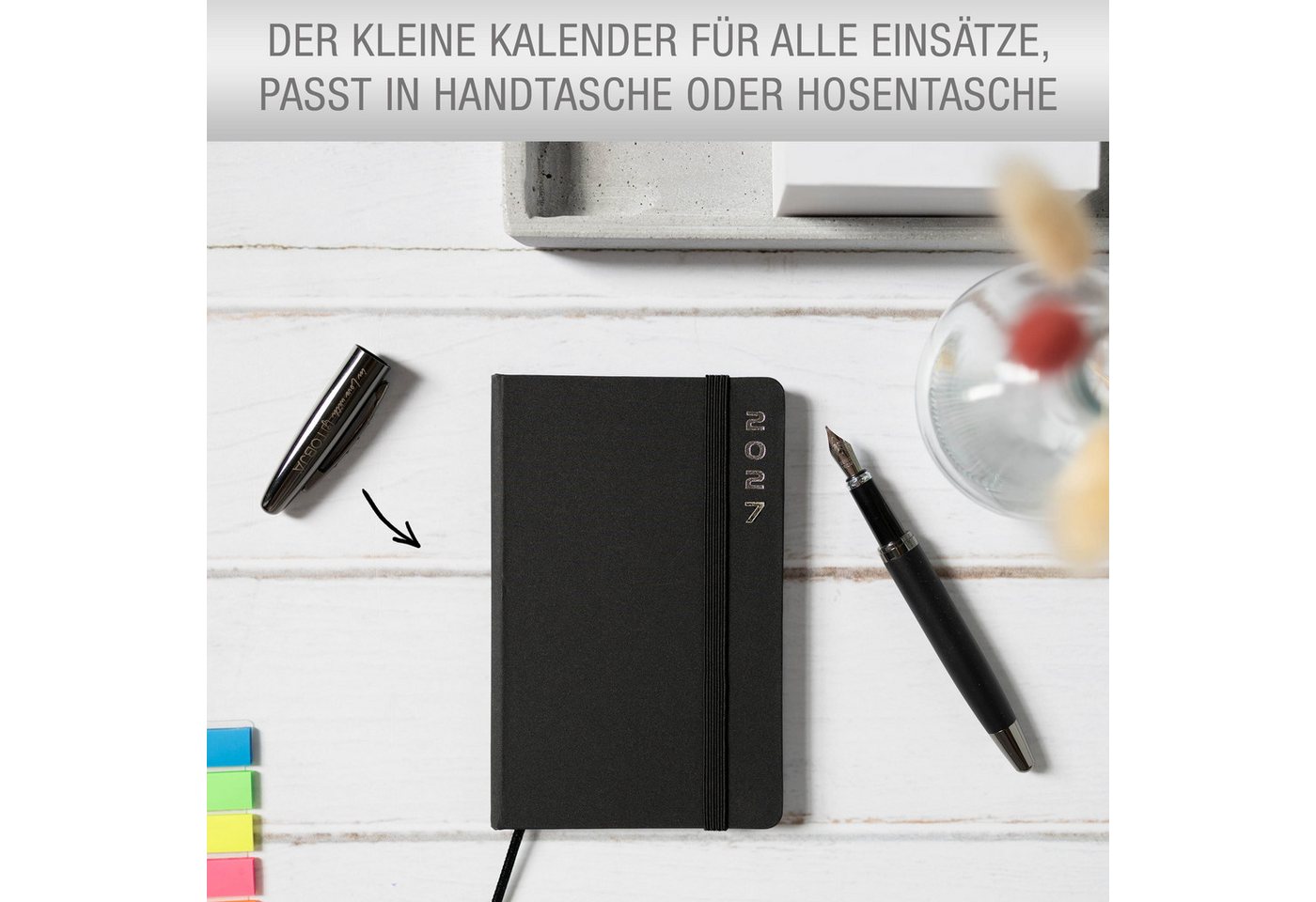 AMLI Taschenkalender Taschenkalender 2027 A6 mit Gummiband 1 Woche 2 Seiten Schwarz, Gummiband, Folienprägung, Leseband, Ferien & Feiertage Bild 5