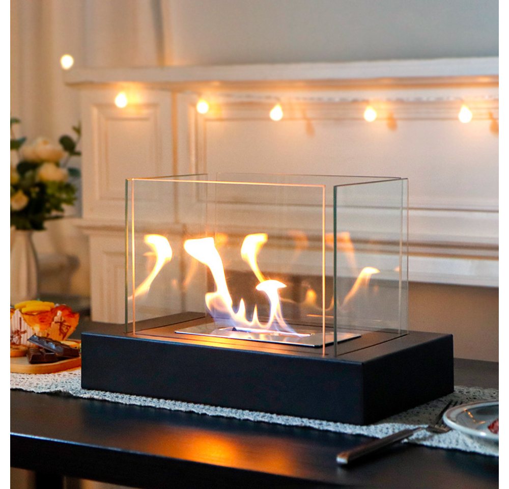 JHY DESIGN Feuerschale 35cm Breite Windlicht Tischkamin Feuerschale aus Metall und Glas, (1-St), für Innen und Außenbereich, Weiß Bild 2