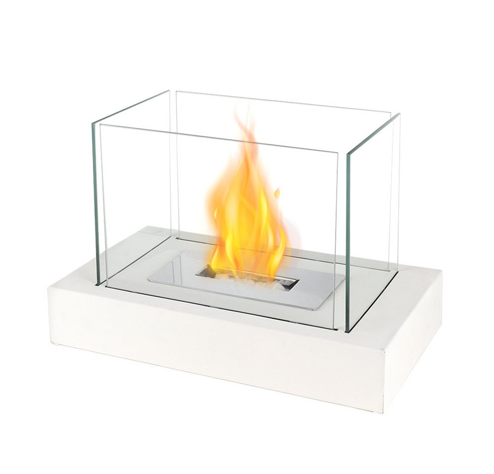 JHY DESIGN Feuerschale 35cm Breite Windlicht Tischkamin Feuerschale aus Metall und Glas, (1-St), für Innen und Außenbereich, Weiß Bild 5