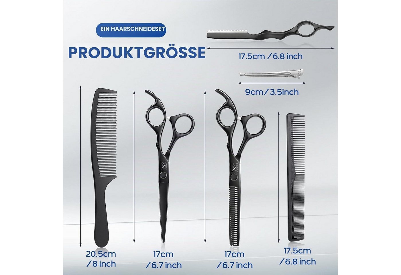 LuxusKollektion Scheren-Set Friseurschere Set 6.5" Profi Effilierschere Schwarz