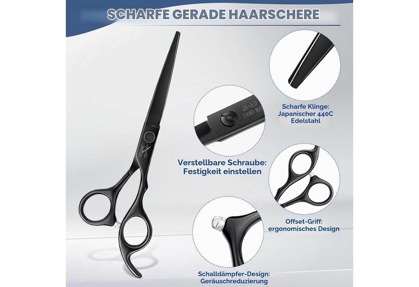 LuxusKollektion Scheren-Set Friseurschere Set 6.5" Profi Effilierschere Schwarz Bild 2