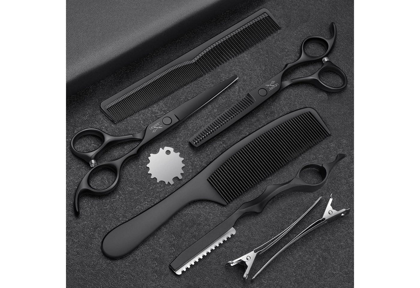 LuxusKollektion Scheren-Set Friseurschere Set 6.5" Profi Effilierschere Schwarz Bild 5