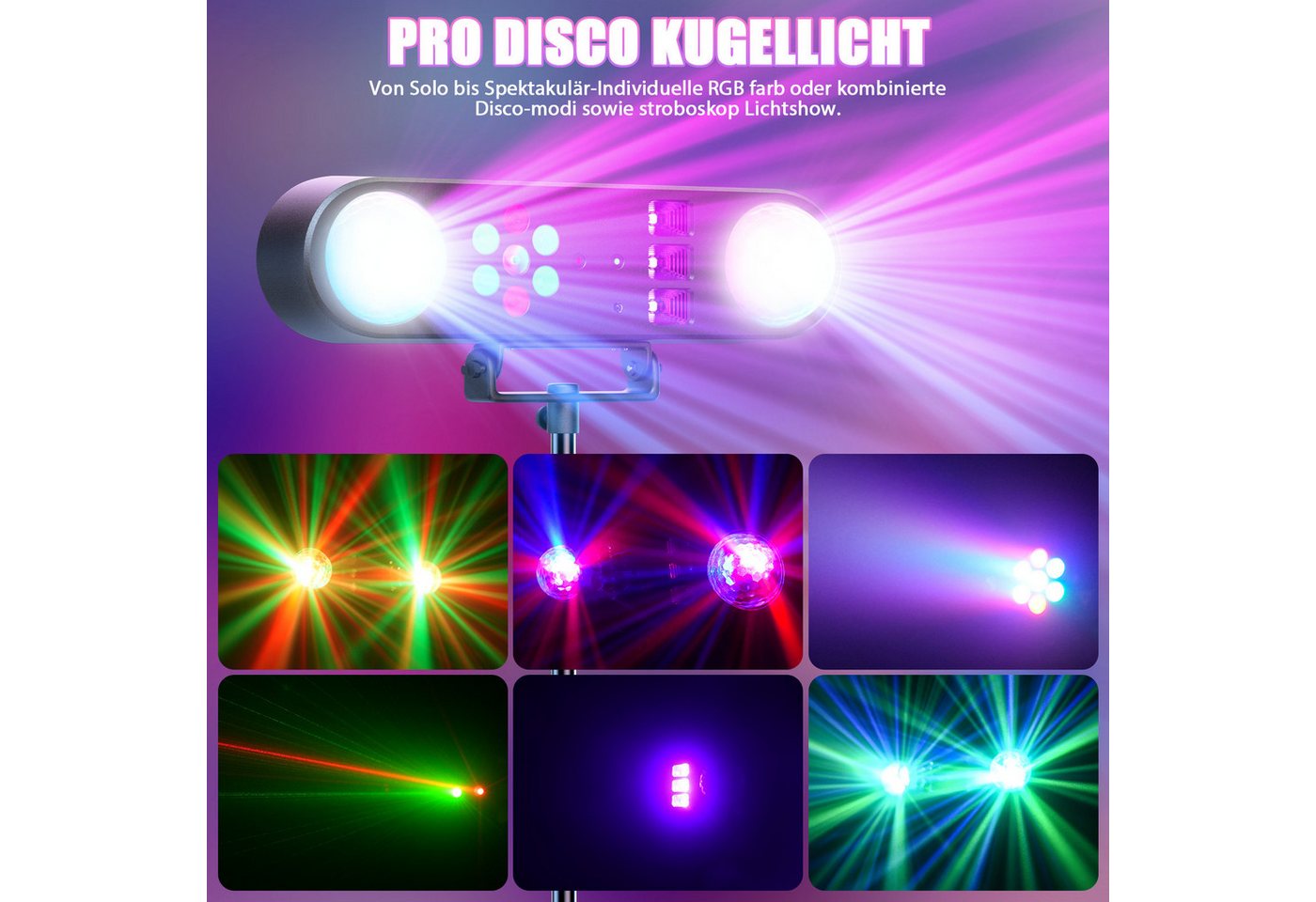 ZonQoonz Discolicht Mini-5-in-1-Effektstrahler mit Stativ, Fernbedienung und Tragetasch