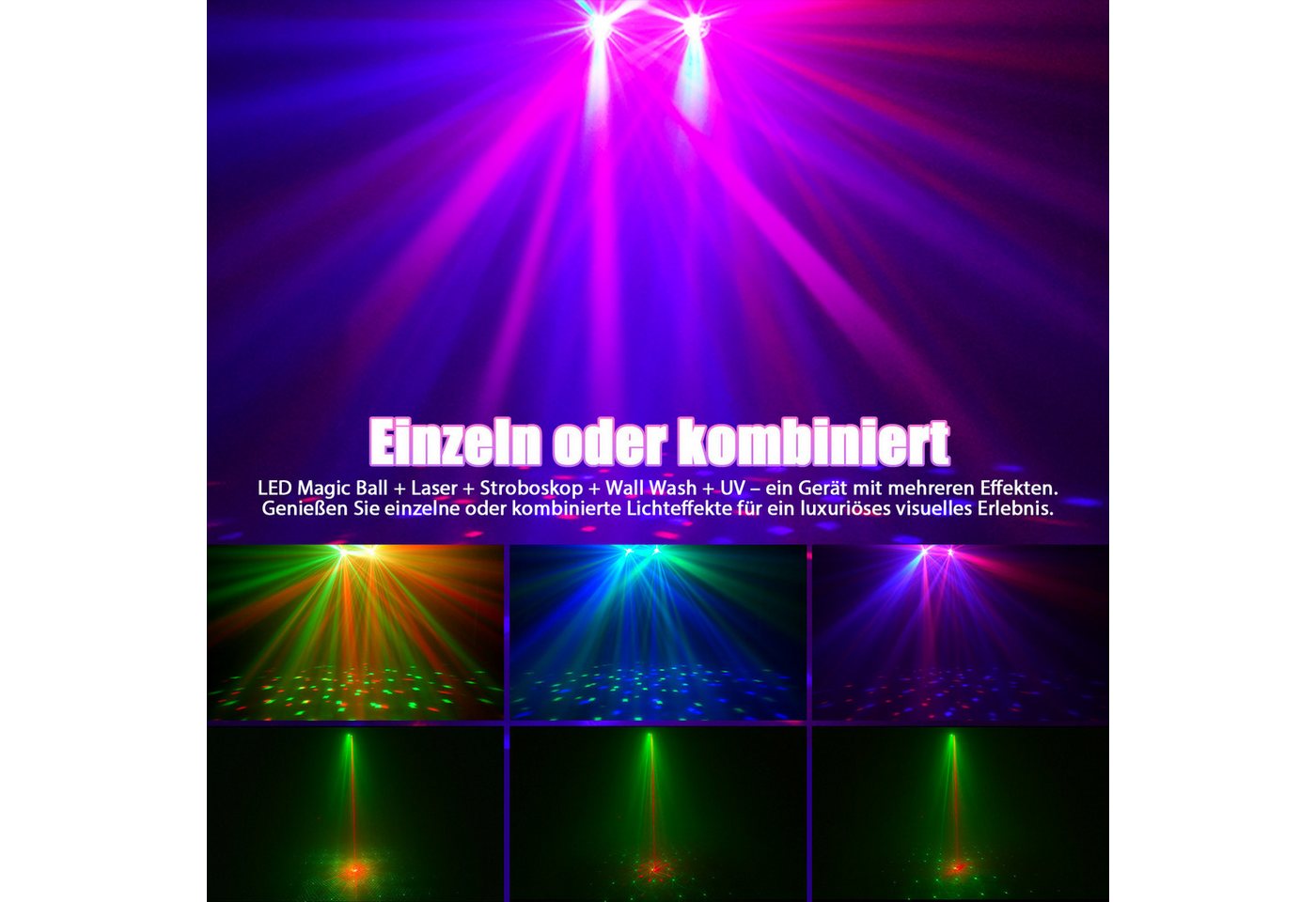 ZonQoonz Discolicht Mini-5-in-1-Effektstrahler mit Stativ, Fernbedienung und Tragetasch Bild 2