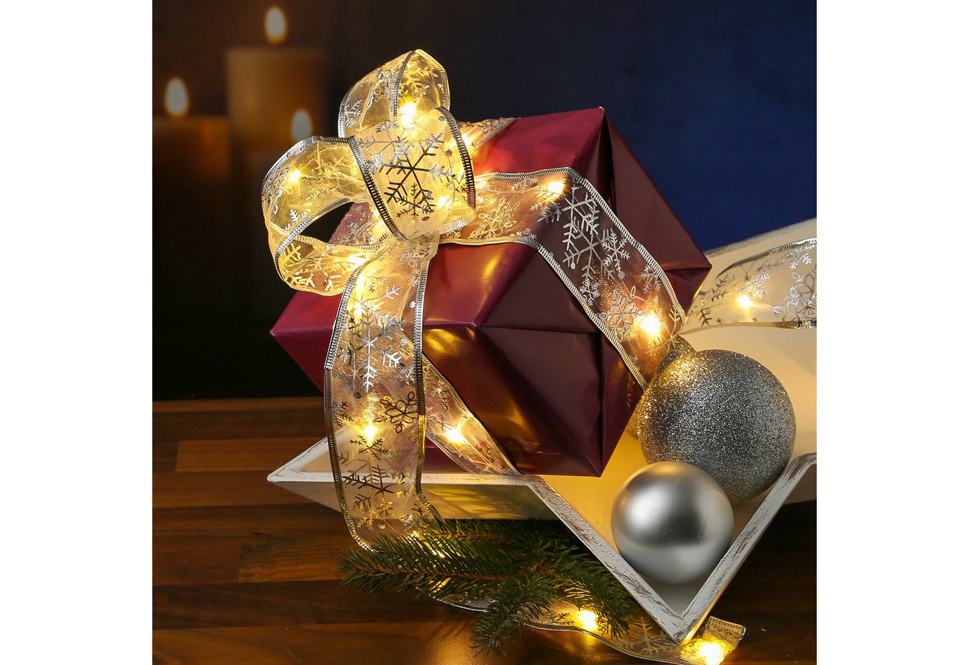 MARELIDA LED-Lichterkette LED Seidenband Geschenkband Schleifenband 30 LED 2,7m Batterie, 30-flammig Bild 5