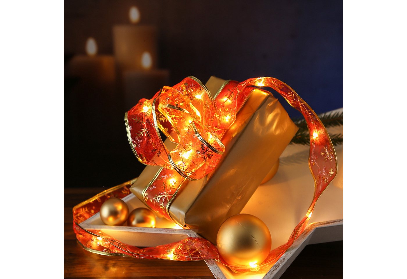 MARELIDA LED-Lichterkette LED Seidenband Geschenkband Schleifenband 30 LED 2,7m Batterie rot, 30-flammig
