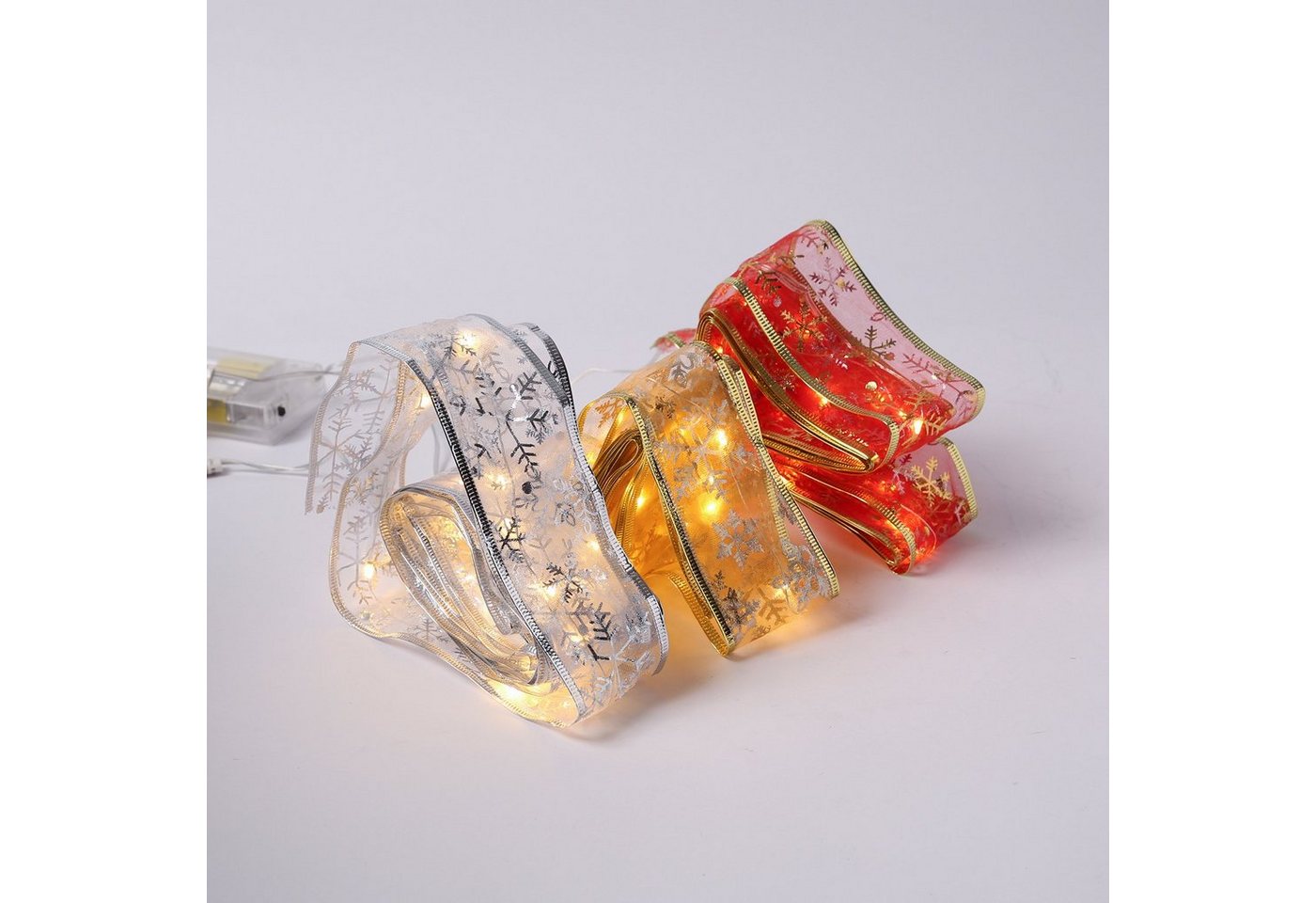 MARELIDA LED-Lichterkette LED Seidenband Geschenkband Schleifenband 30 LED 2,7m Batterie rot, 30-flammig Bild 2