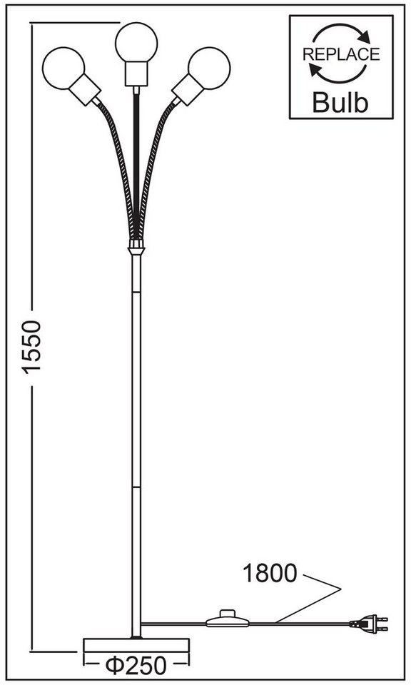 TRANGO Stehlampe, 3-flammig Stehleuchte 1531A *EARTH* in Schwarz-matt mit 3x E27 Lampenfassung (ohne Leuchtmittel) - Höhe ca. 1550mm, 3 schwenkbaren Lampenarmen - Stehleuchte – Wohnzimmerlampe - Bürolampe Bild 2