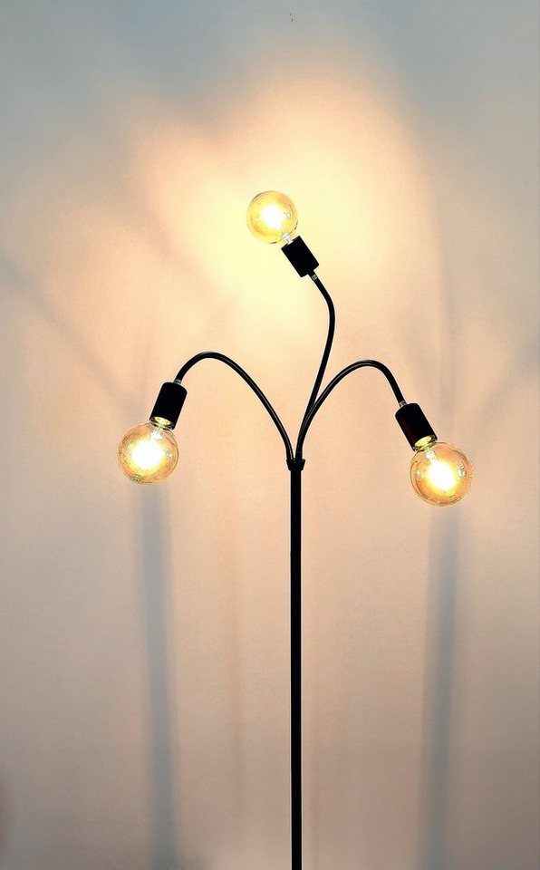 TRANGO Stehlampe, 3-flammig Stehleuchte 1531A *EARTH* in Schwarz-matt mit 3x E27 Lampenfassung (ohne Leuchtmittel) - Höhe ca. 1550mm, 3 schwenkbaren Lampenarmen - Stehleuchte – Wohnzimmerlampe - Bürolampe Bild 5