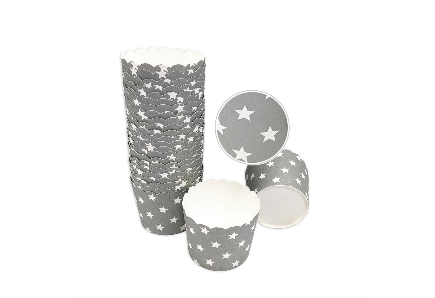 Frau WUNDERVoll Muffinform Muffin Backformen, klein Durchmesser 5 cm,grau mit weissen Sternen, (100-tlg)
