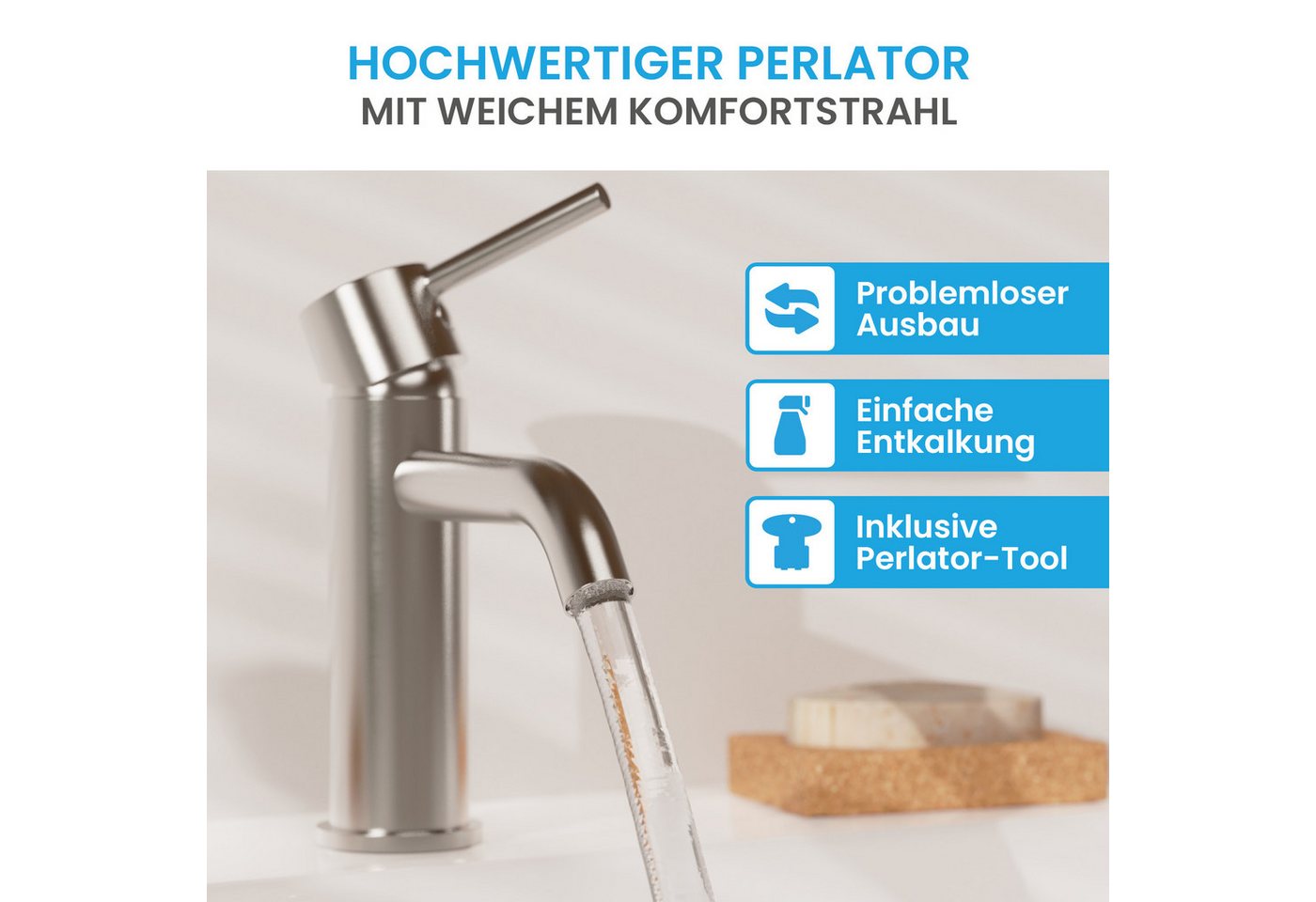 Bächlein Badarmatur Susara - eleganter Bad Wasserhahn, Waschbecken Armatur