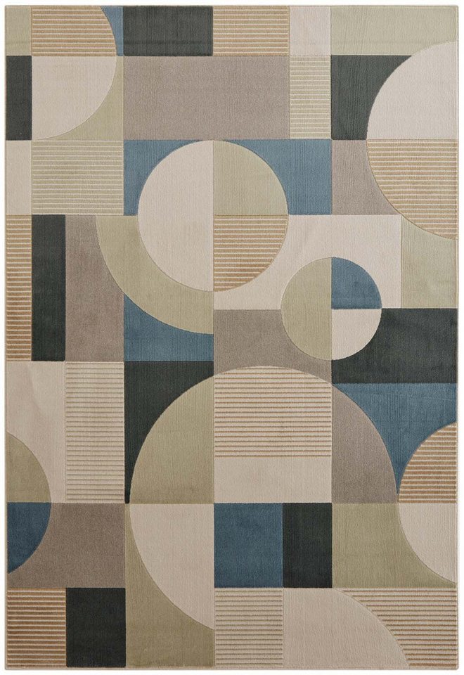 TaraCarpet Teppich Tara Carpet Teppich Mesina 70tes, rechteckig, Höhe: 7 mm, Retro Teppich in grau blau taupe anthrazit grün Pop Art 80X150