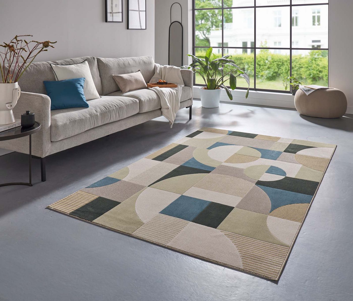 TaraCarpet Teppich Tara Carpet Teppich Mesina 70tes, rechteckig, Höhe: 7 mm, Retro Teppich in grau blau taupe anthrazit grün Pop Art 80X150 Bild 3
