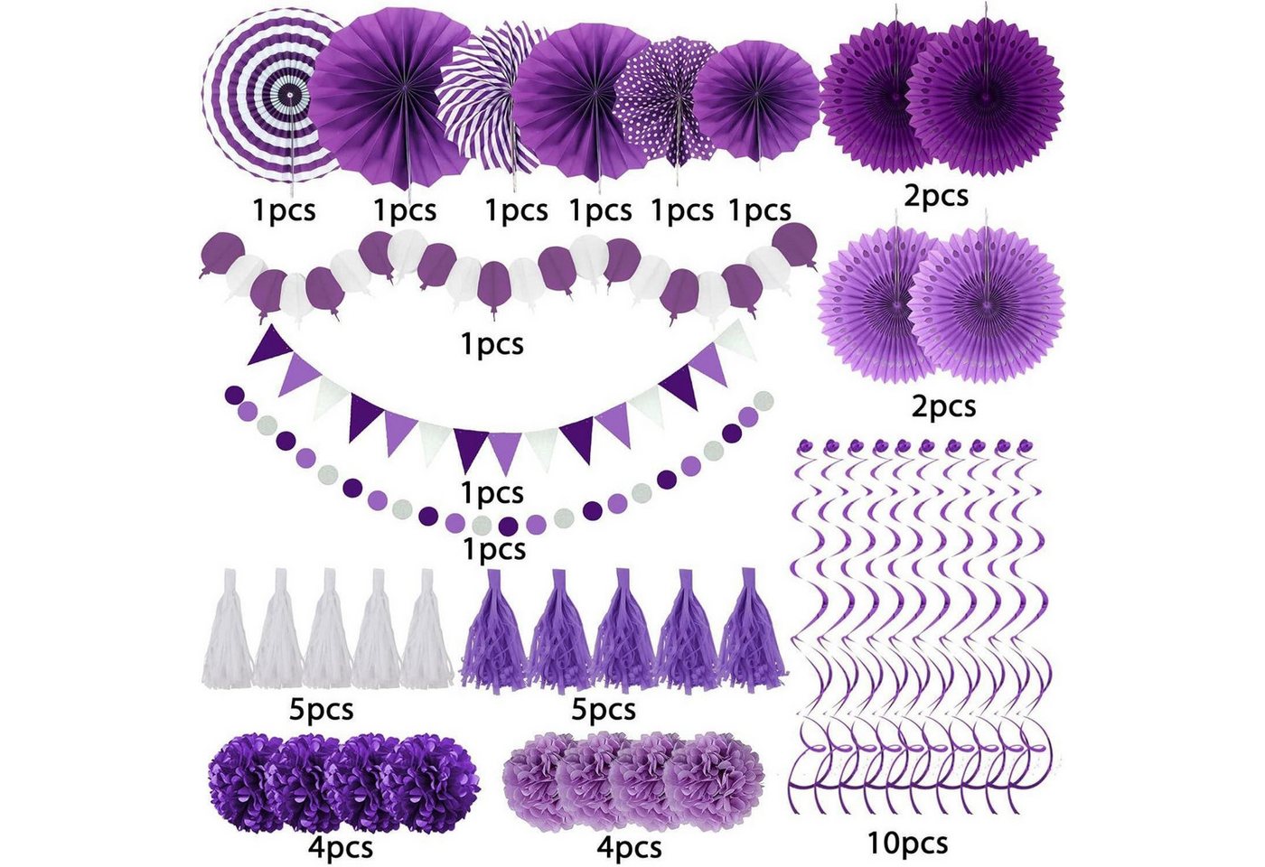 LuxusKollektion Girlande Party Deko Set lila Papier Pompoms Girlande Geburtstag Hochzeiten Bild 4