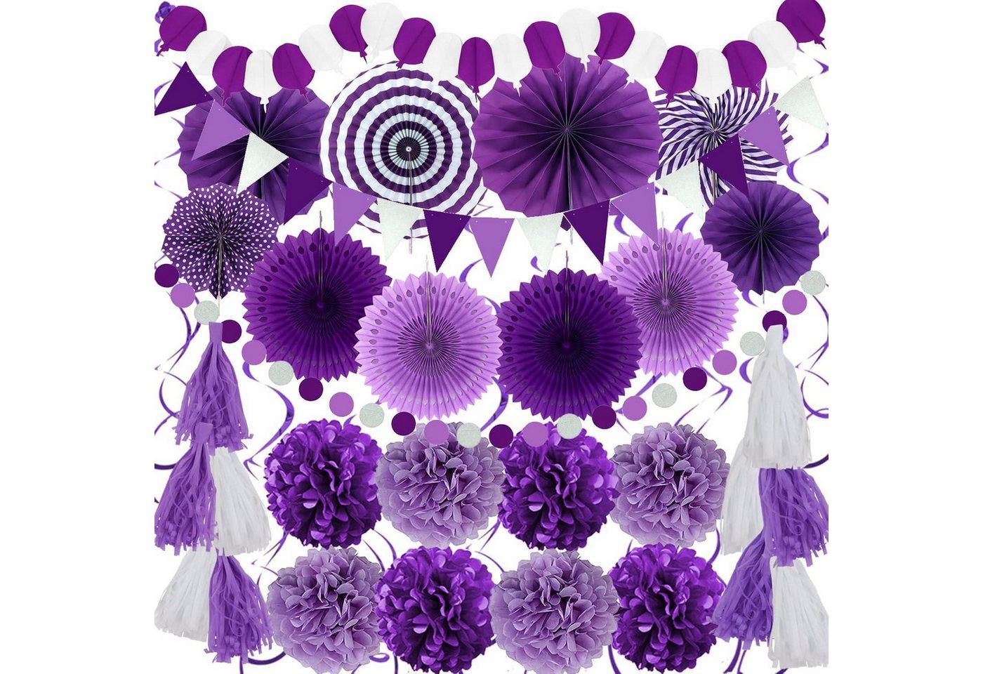 LuxusKollektion Girlande Party Deko Set lila Papier Pompoms Girlande Geburtstag Hochzeiten Bild 5