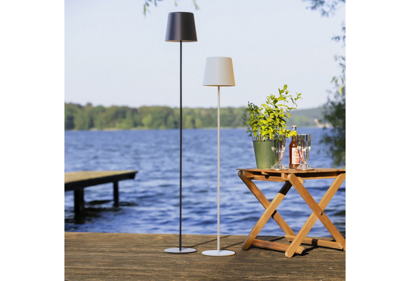Lightbox Stehlampe, LED fest integriert, Warmweiß, Portable LED Außen Stehlampe, 129cm, 350 lm, Touchdimmer, USB, weiß Bild 2
