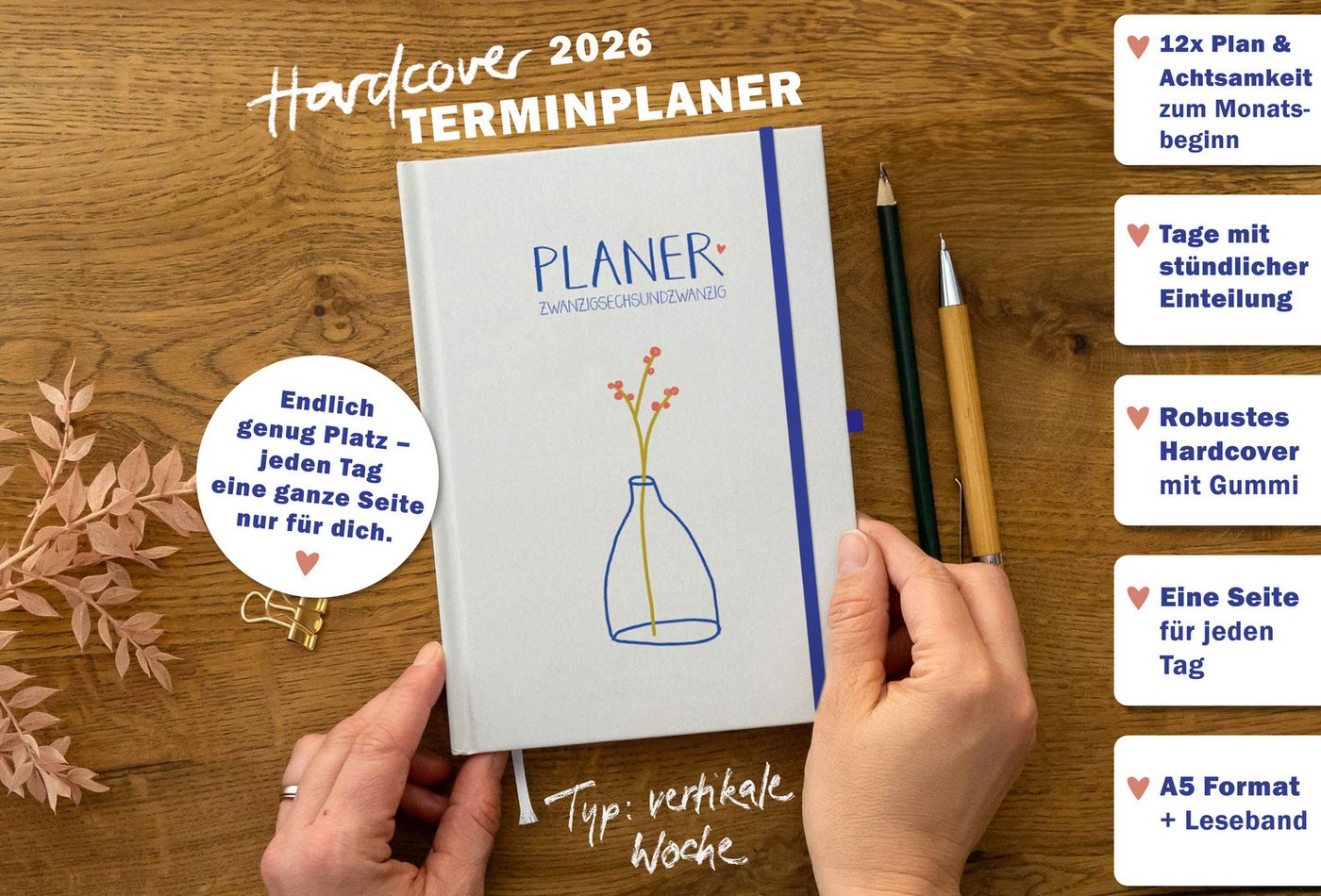 Eine der Guten Verlag Terminkalender Planer 2026 - Terminplaner A5, creme, 1 Seite/ Tag, 408 S. FSC-Papier, Hardcover, klimaneutral Bild 4