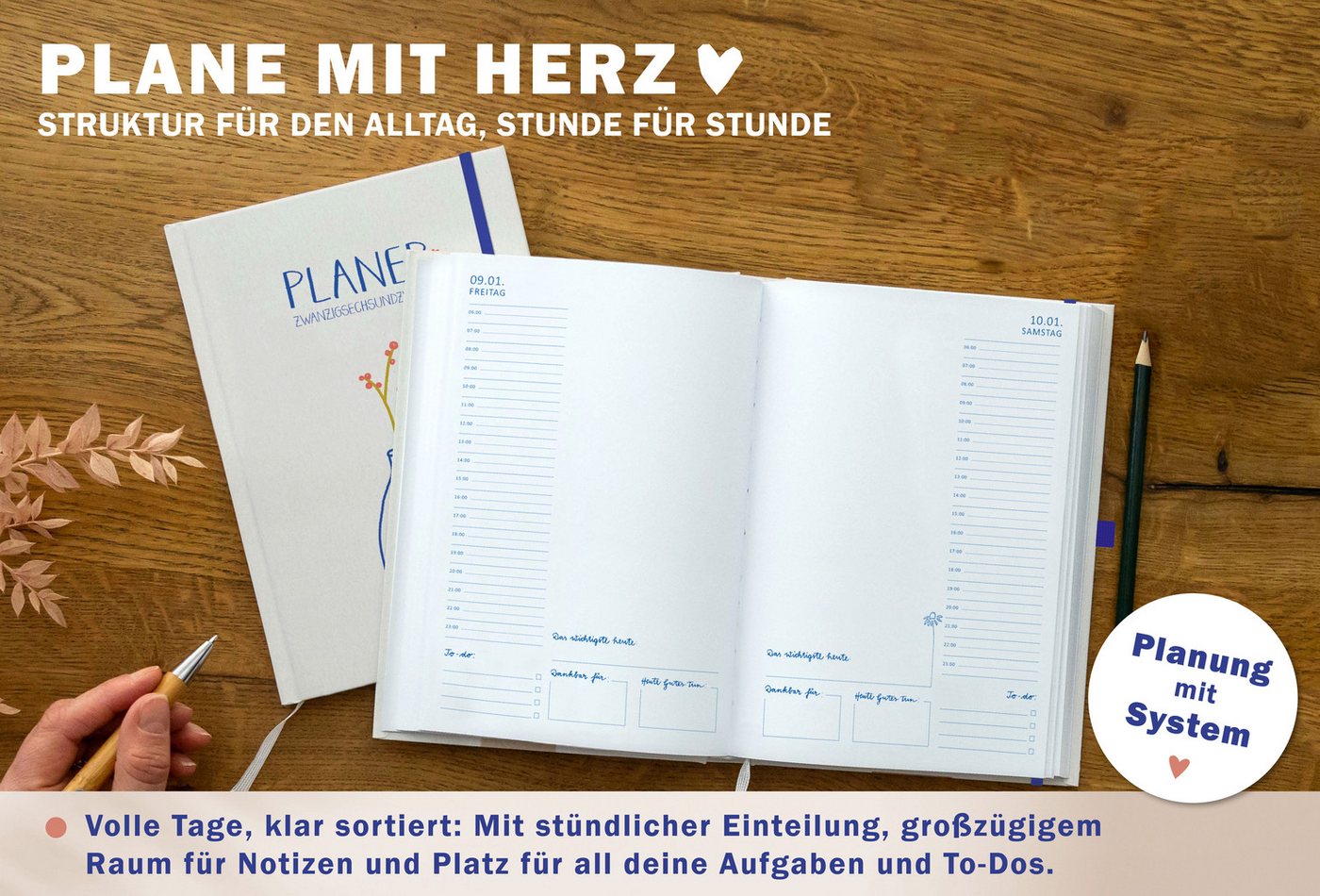 Eine der Guten Verlag Terminkalender Planer 2026 - Terminplaner A5, creme, 1 Seite/ Tag, 408 S. FSC-Papier, Hardcover, klimaneutral Bild 5