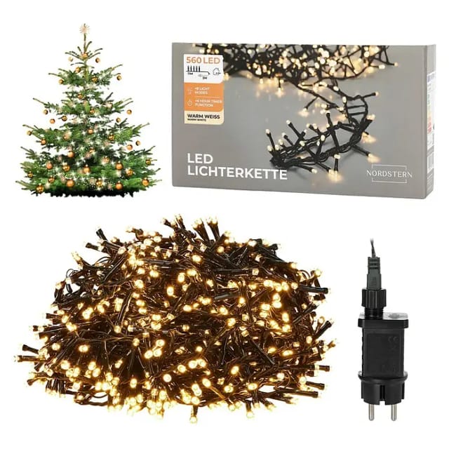 Nordstern LED-Lichterkette WarmWeiß von 24 bis 1.200 LED Weihnachtsdeko für Innen und Außen, mit Stecker 560 LED - 11 m für Weihnachtsbaum