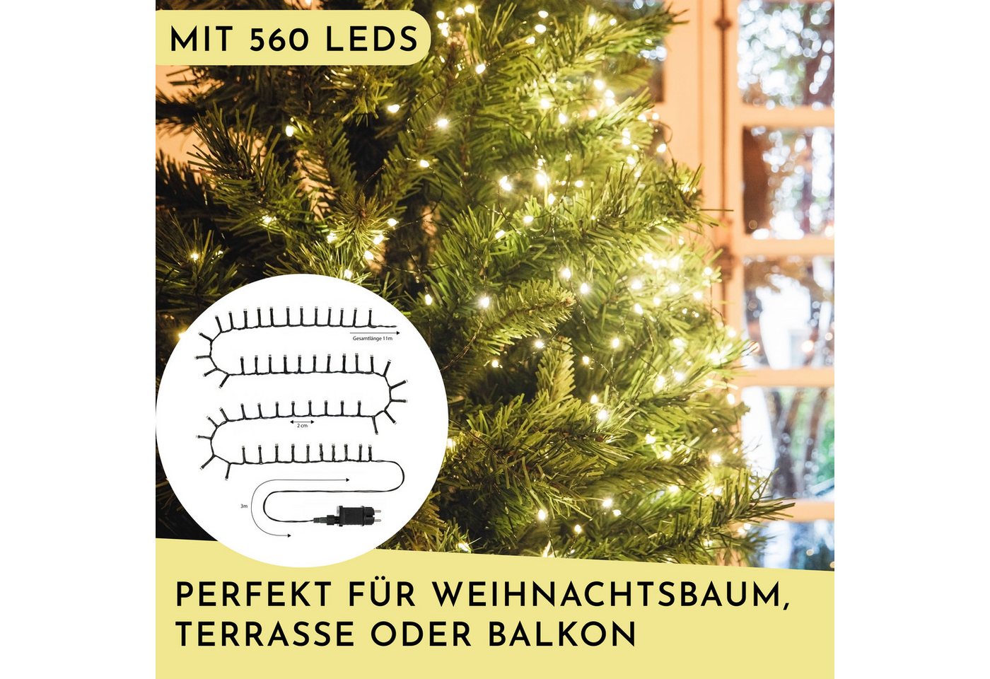 Nordstern LED-Lichterkette WarmWeiß von 24 bis 1.200 LED Weihnachtsdeko für Innen und Außen, mit Stecker 560 LED - 11 m für Weihnachtsbaum Bild 2