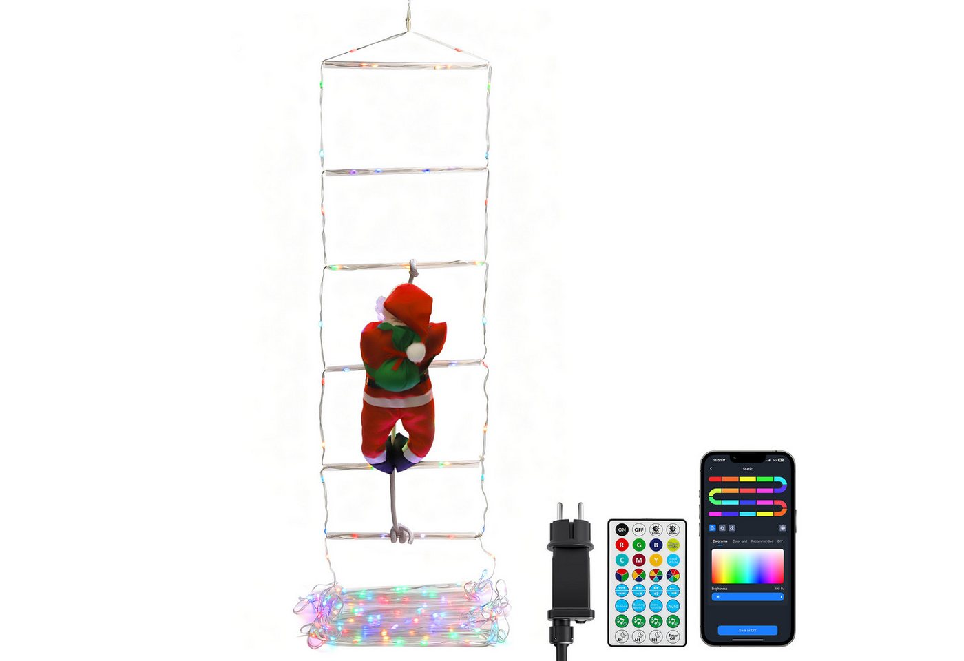 Aigostar LED-Lichterkette Aigostar 3m smarte RGB-Weihnachtsmann-Treppenbeleuchtung, Lichtmodi