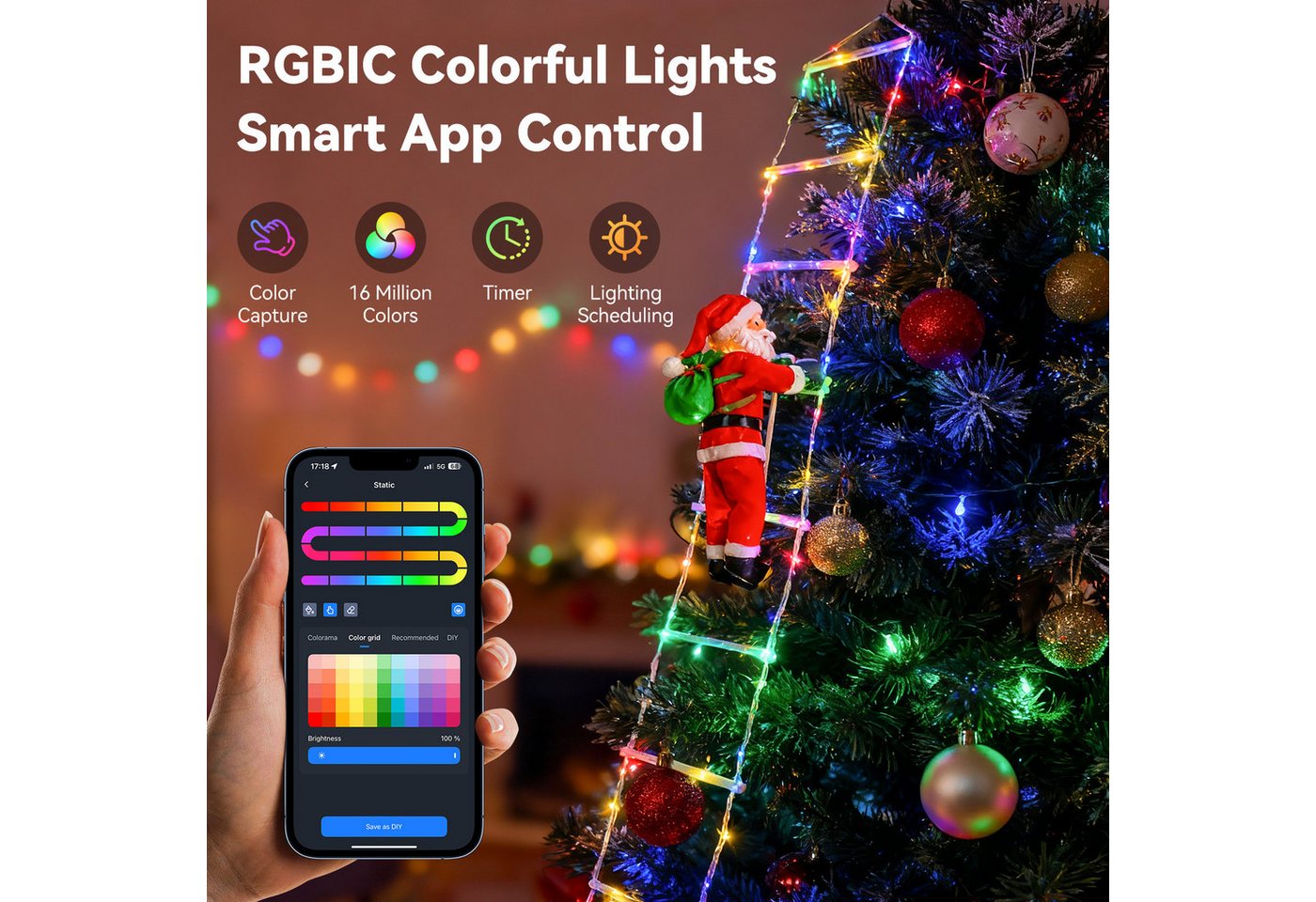 Aigostar LED-Lichterkette Aigostar 3m smarte RGB-Weihnachtsmann-Treppenbeleuchtung, Lichtmodi Bild 2