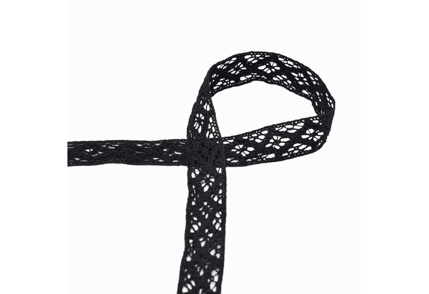 maDDma Spitzenband Baumwollspitze 3m x 20mm Zierband Häkelborte Klöppelspitze Dekospitze, schwarz