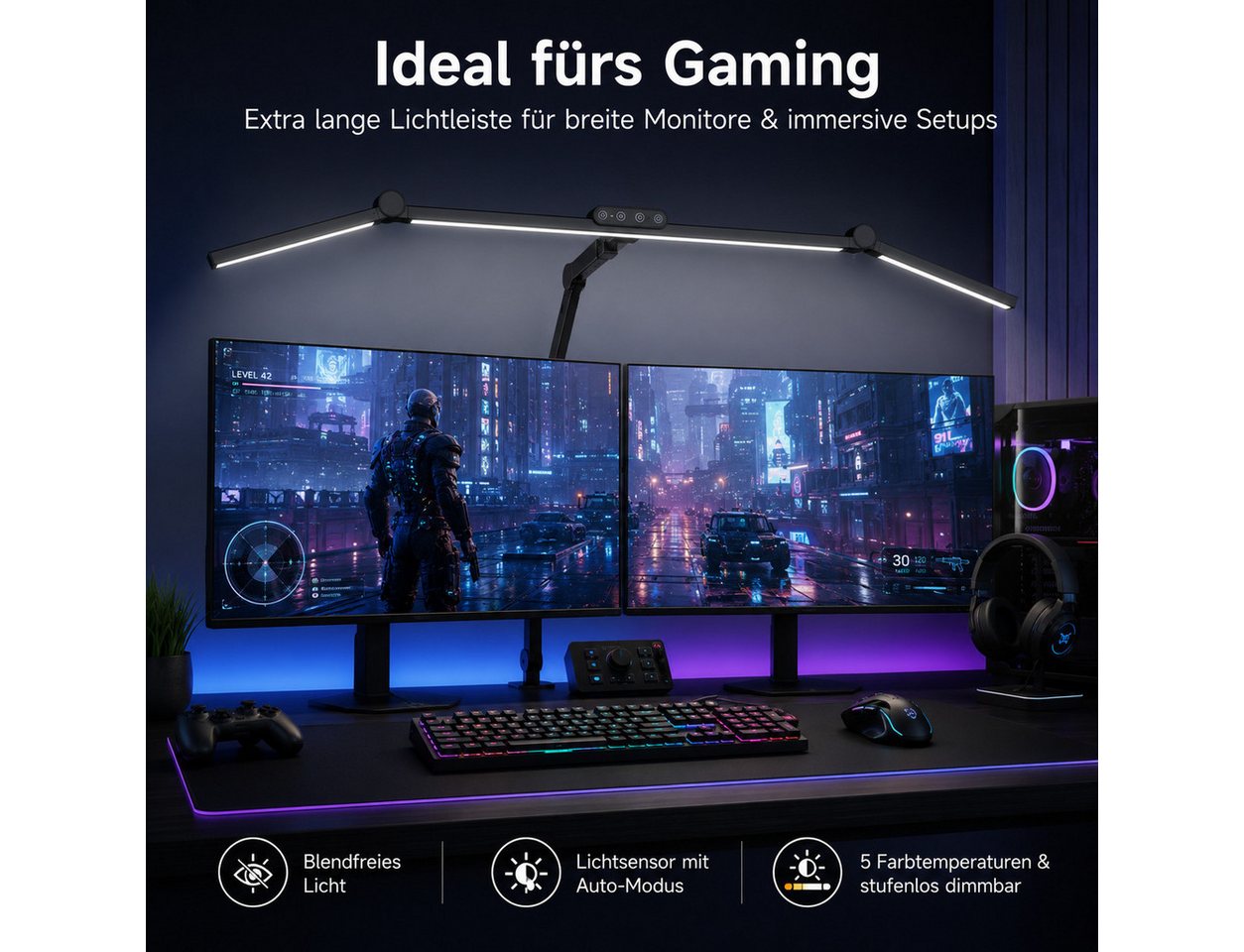 Cozy Vent LED Schreibtischlampe LED Schreibtischlampe extra lang 3000–6000K mit Lichtsensor, LED fest integriert Bild 3