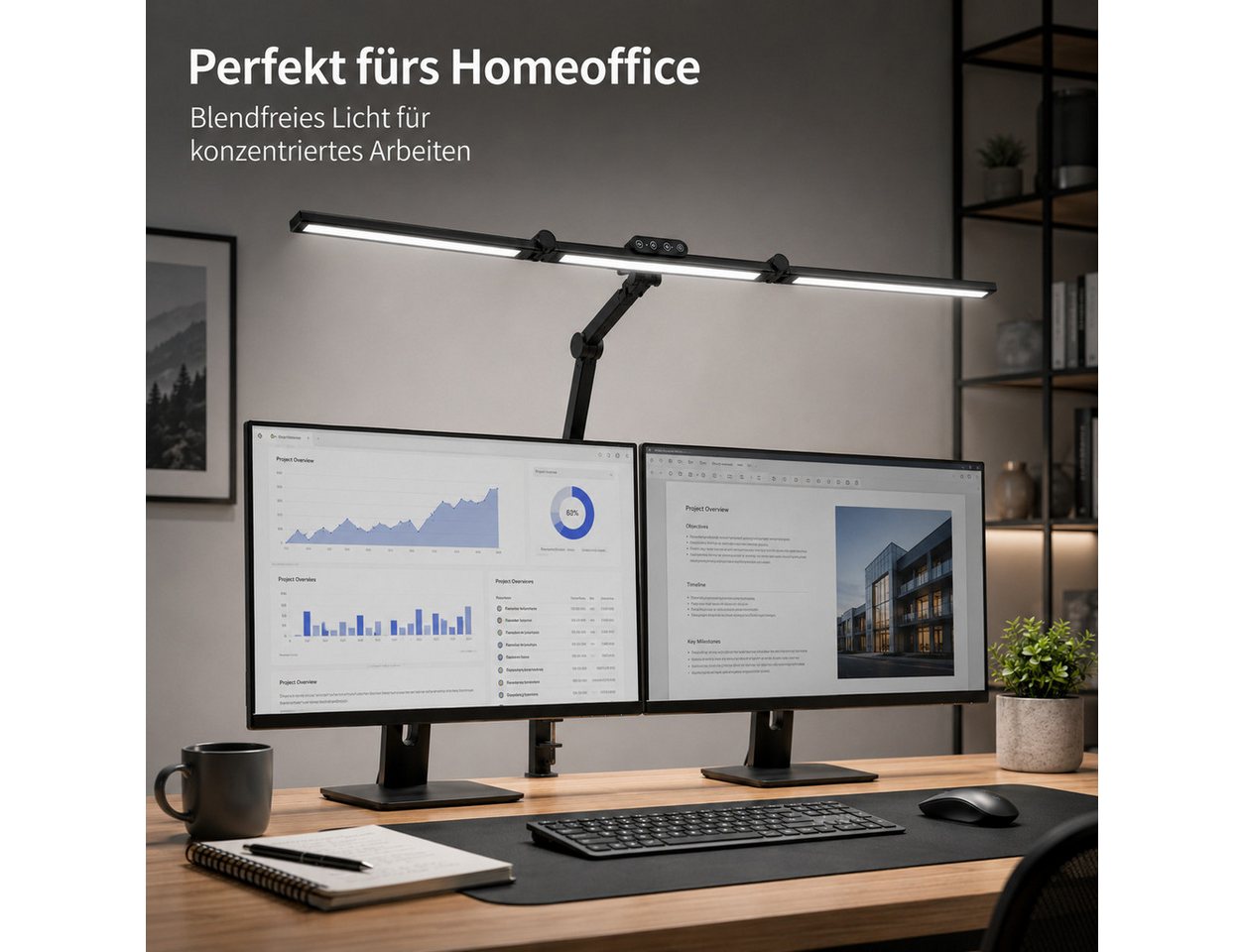 Cozy Vent LED Schreibtischlampe LED Schreibtischlampe extra lang 3000–6000K mit Lichtsensor, LED fest integriert Bild 4