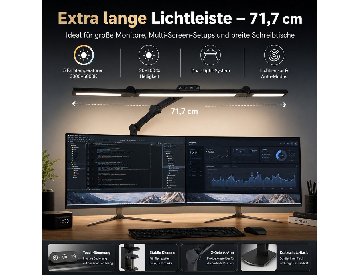 Cozy Vent LED Schreibtischlampe LED Schreibtischlampe extra lang 3000–6000K mit Lichtsensor, LED fest integriert Bild 5