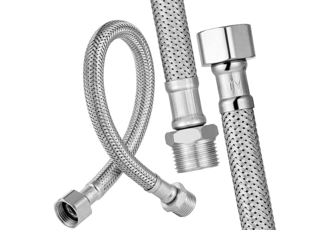 FOUORTUNATE-BEE Flexschlauch 2x Flexschlauch 30cm Edelstahl Anschluss 16mm Gewinde Verlängerung, (2 St), Für Eckventil Warmwasserbereiter Wasserleitung und Anschluss
