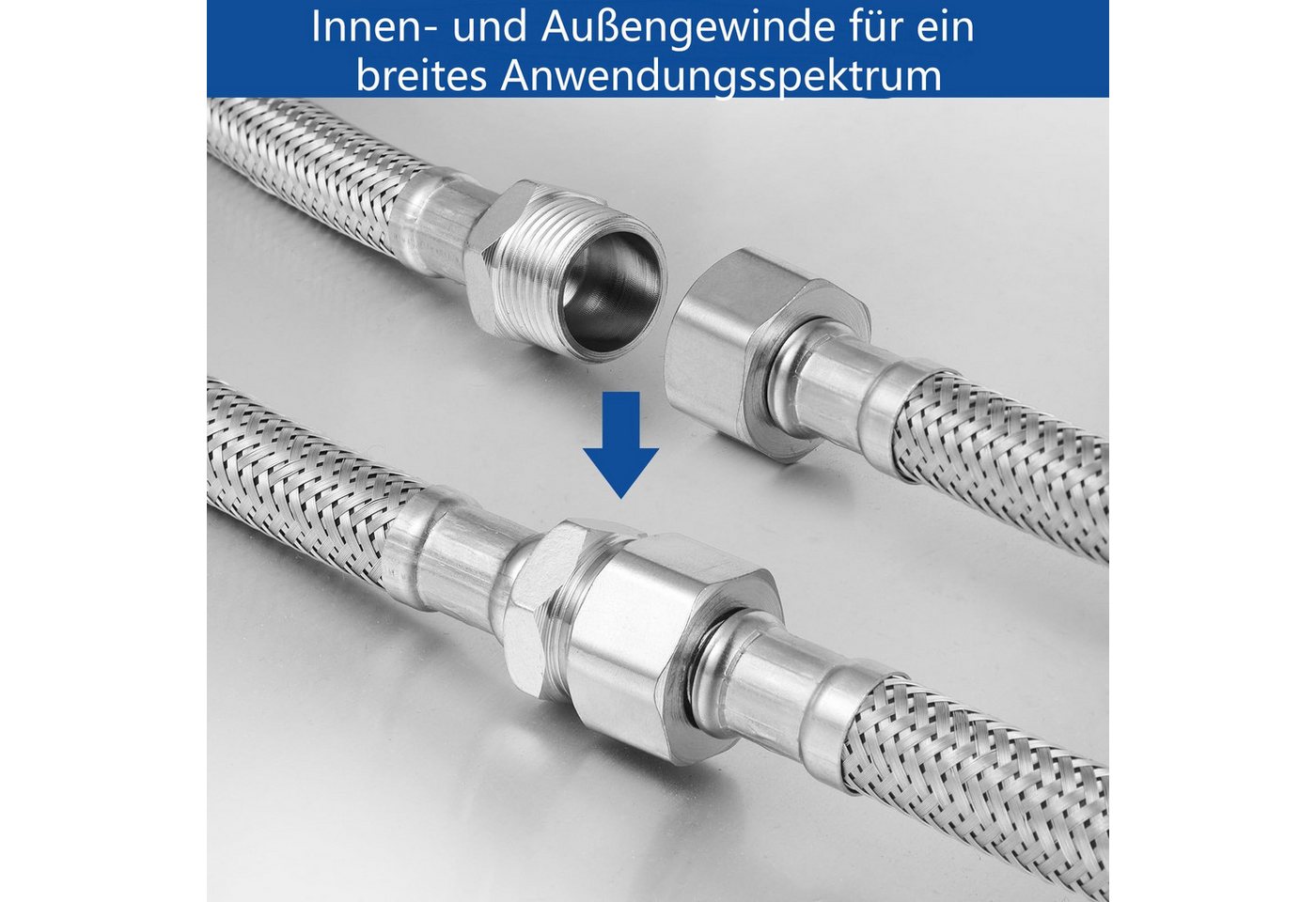 FOUORTUNATE-BEE Flexschlauch 2x Flexschlauch 30cm Edelstahl Anschluss 16mm Gewinde Verlängerung, (2 St), Für Eckventil Warmwasserbereiter Wasserleitung und Anschluss Bild 5