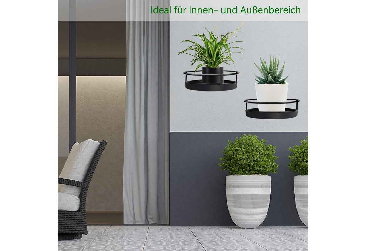 Agger Pflanzentreppe Wandmontiertes Pflanzenregal, Wandregal aus Metall für Blumentöpfe, 2-teiliges Set,geeignet für Balkon,Veranda und Schlafzimmerdekoration